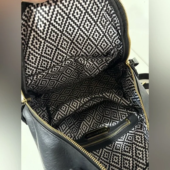 MADISON WEST Black woven pocket vegan leather Backpack with brass hardware - Picture 3 of 9